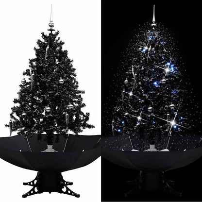 Julgran med snö och paraplybas svart 140 cm PVC