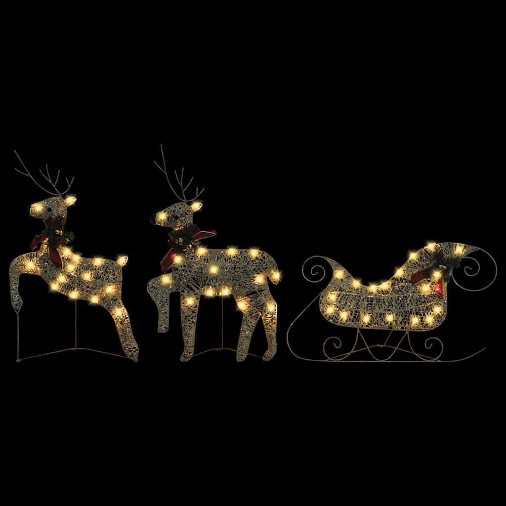 Renar & släde juldekoration 60 LED utomhus guld