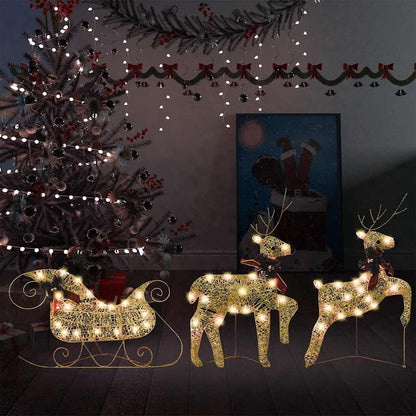 Renar & släde juldekoration 60 LED utomhus guld