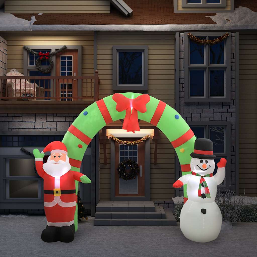 Uppblåsbar juldekoration jultomte & snögubbe LED 223 cm