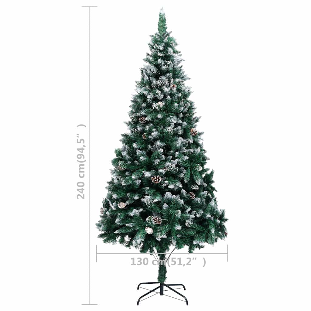 Plastgran med kottar och vit snö 240 cm