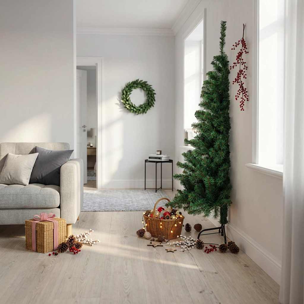 Halv plastgran med fot grön 180 cm PVC