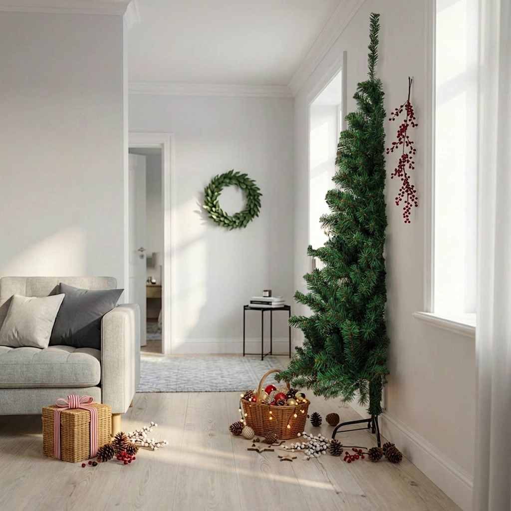 Halv plastgran med fot grön 210 cm PVC