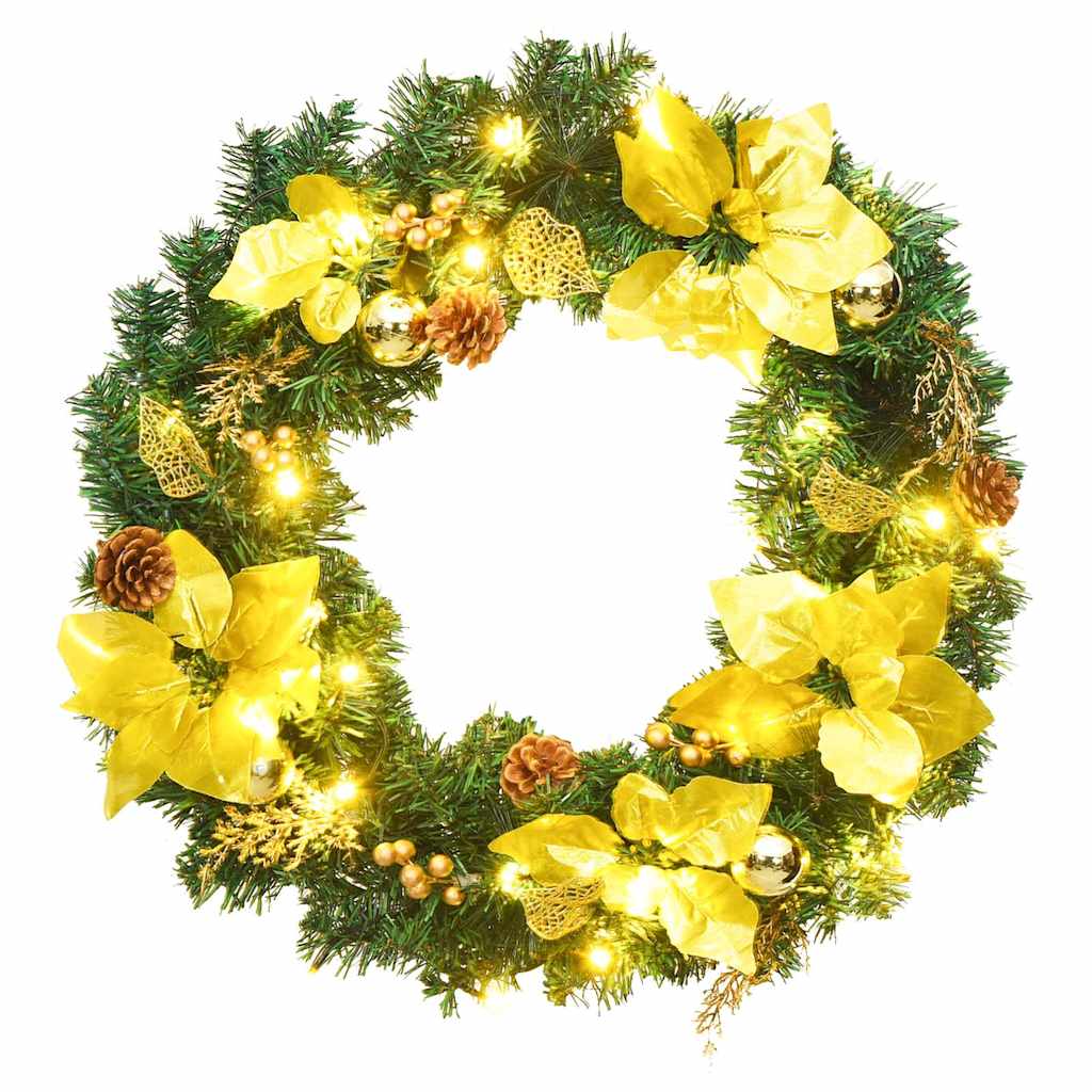 Julkrans med LED-lampor grön 60 cm PVC