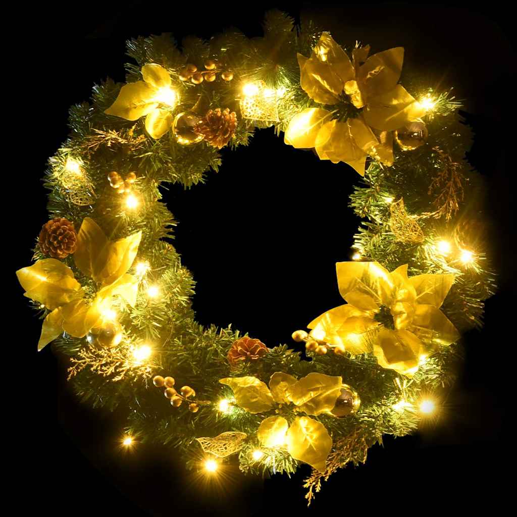 Julkrans med LED-lampor grön 60 cm PVC