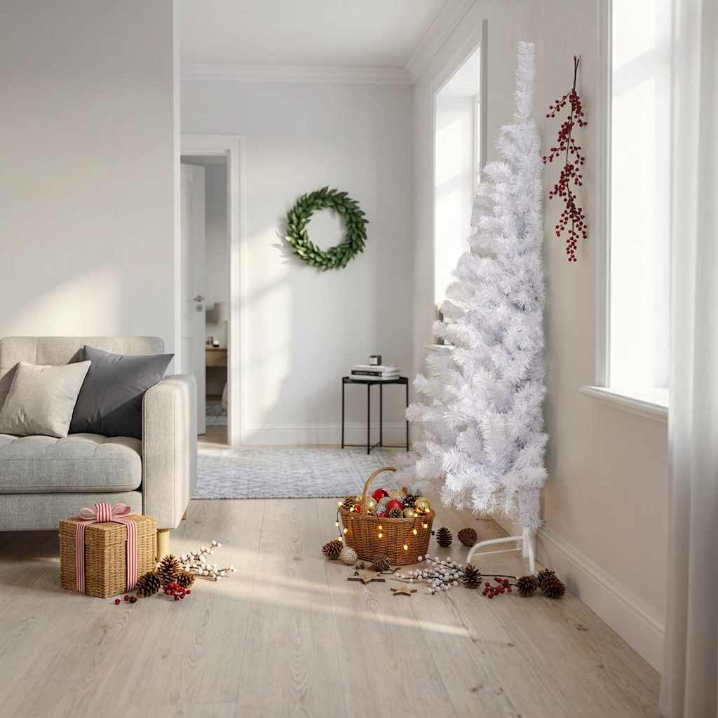 Halv plastgran med fot vit 210 cm PVC