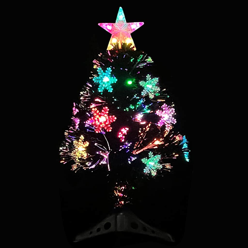 Julgran med LED-snöflingor svart 64 cm fiberoptik