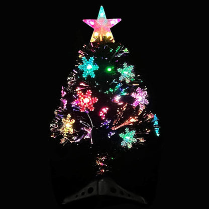 Julgran med LED-snöflingor svart 64 cm fiberoptik