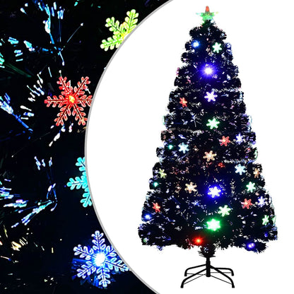 Julgran med LED-snöflingor svart 120 cm fiberoptik