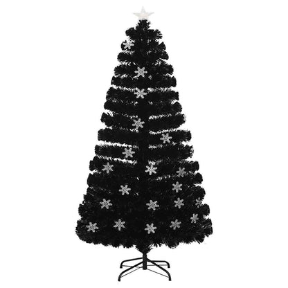 Julgran med LED-snöflingor svart 120 cm fiberoptik