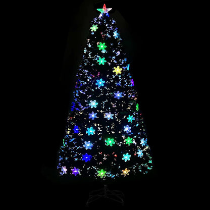 Julgran med LED-snöflingor svart 120 cm fiberoptik