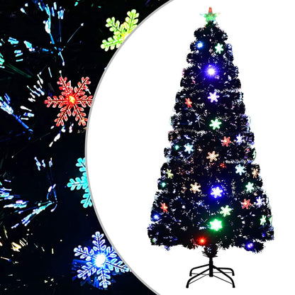 Julgran med LED-snöflingor svart 150 cm fiberoptik