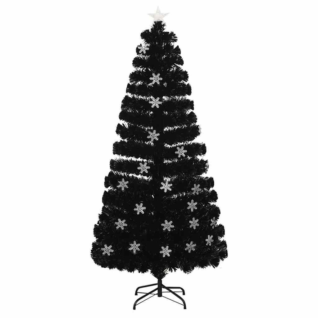 Julgran med LED-snöflingor svart 150 cm fiberoptik