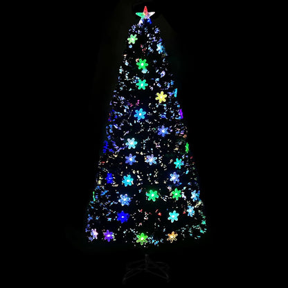 Julgran med LED-snöflingor svart 150 cm fiberoptik