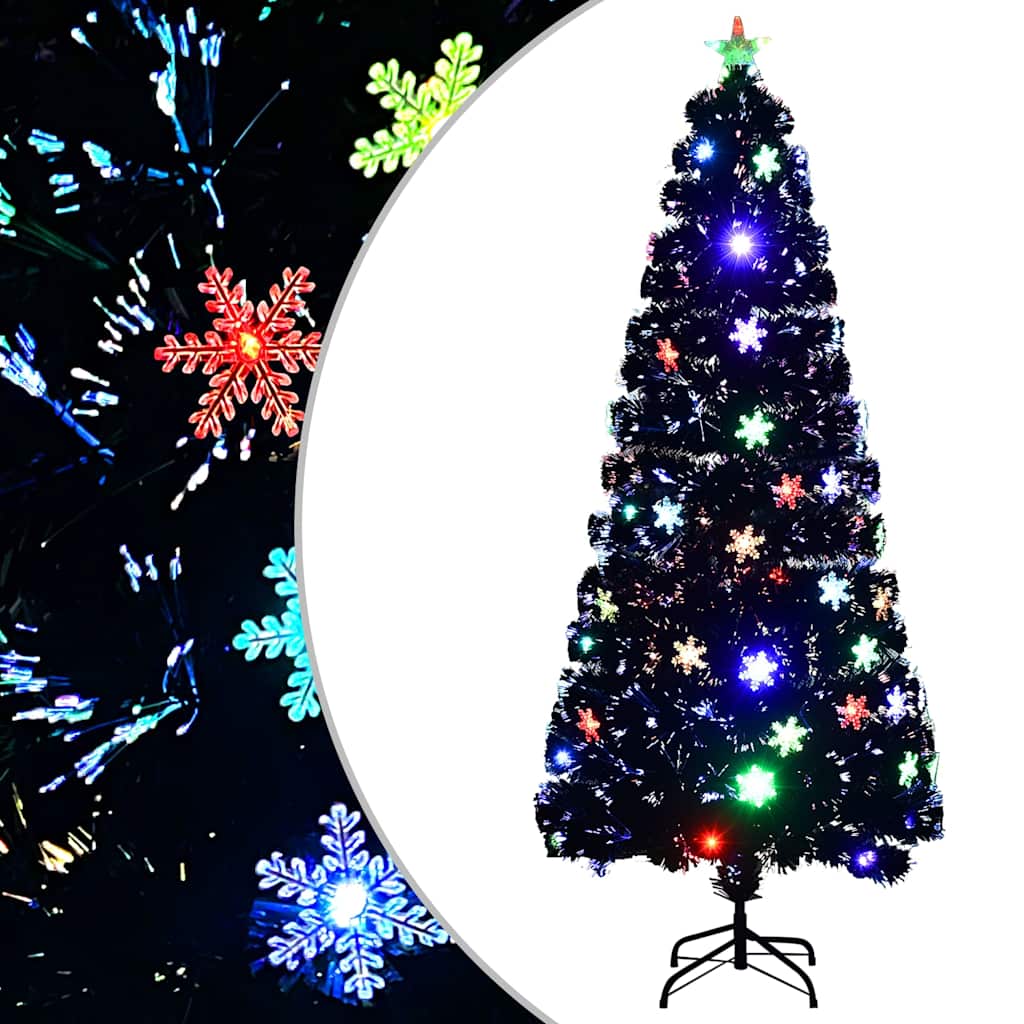 Julgran med LED-snöflingor svart 180 cm fiberoptik