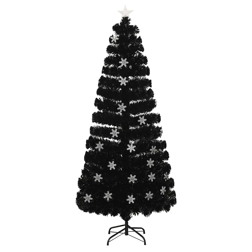 Julgran med LED-snöflingor svart 180 cm fiberoptik