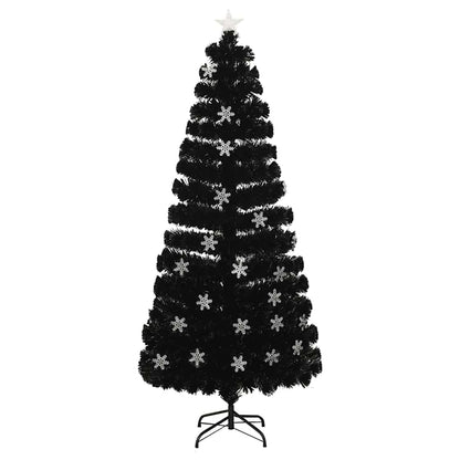 Julgran med LED-snöflingor svart 180 cm fiberoptik