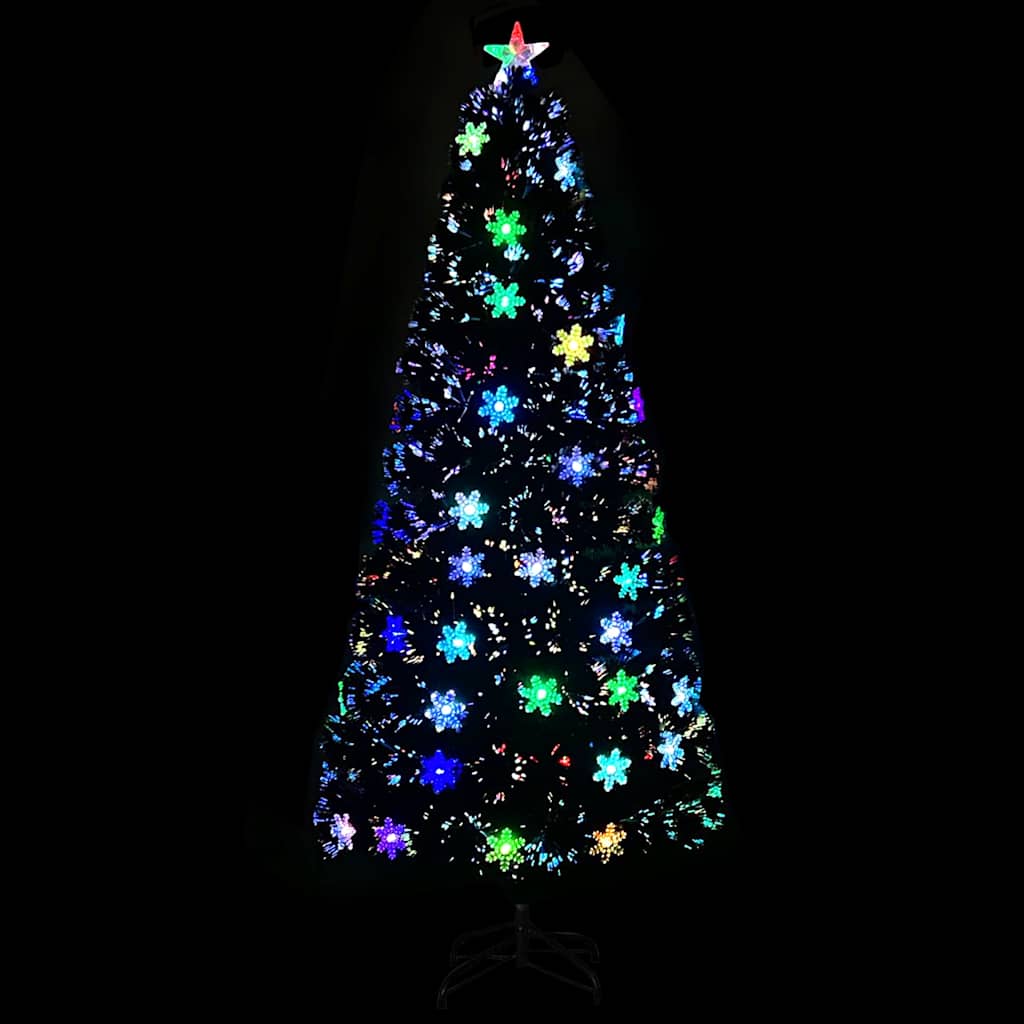 Julgran med LED-snöflingor svart 180 cm fiberoptik