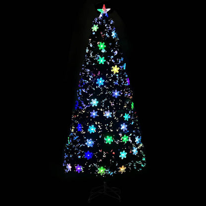 Julgran med LED-snöflingor svart 180 cm fiberoptik
