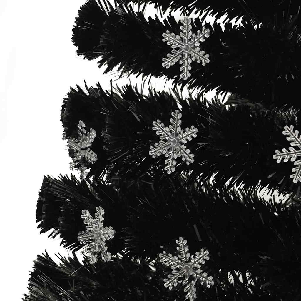 Julgran med LED-snöflingor svart 180 cm fiberoptik