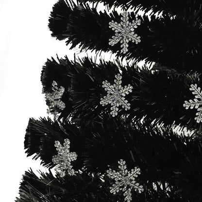 Julgran med LED-snöflingor svart 180 cm fiberoptik
