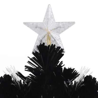 Julgran med LED-snöflingor svart 180 cm fiberoptik