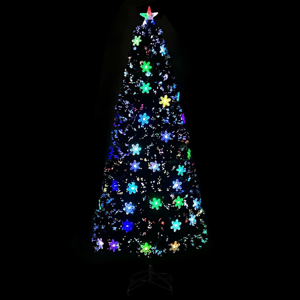 Julgran med LED-snöflingor svart 210 cm fiberoptik