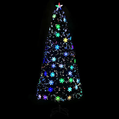 Julgran med LED-snöflingor svart 210 cm fiberoptik