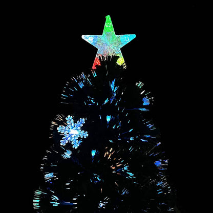 Julgran med LED-snöflingor svart 210 cm fiberoptik