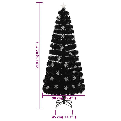 Julgran med LED-snöflingor svart 210 cm fiberoptik
