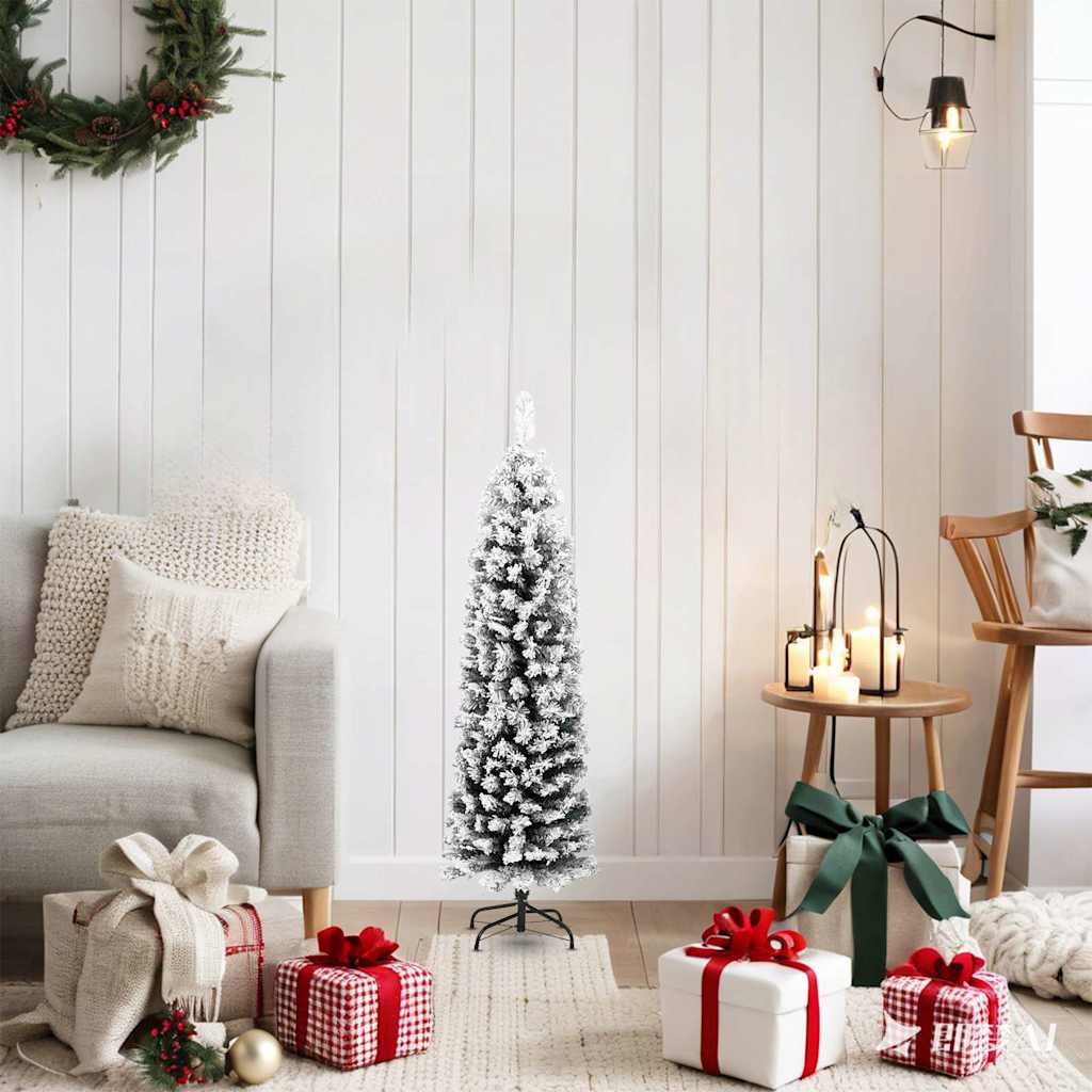 Smal plastgran med snö grön 120 cm PVC