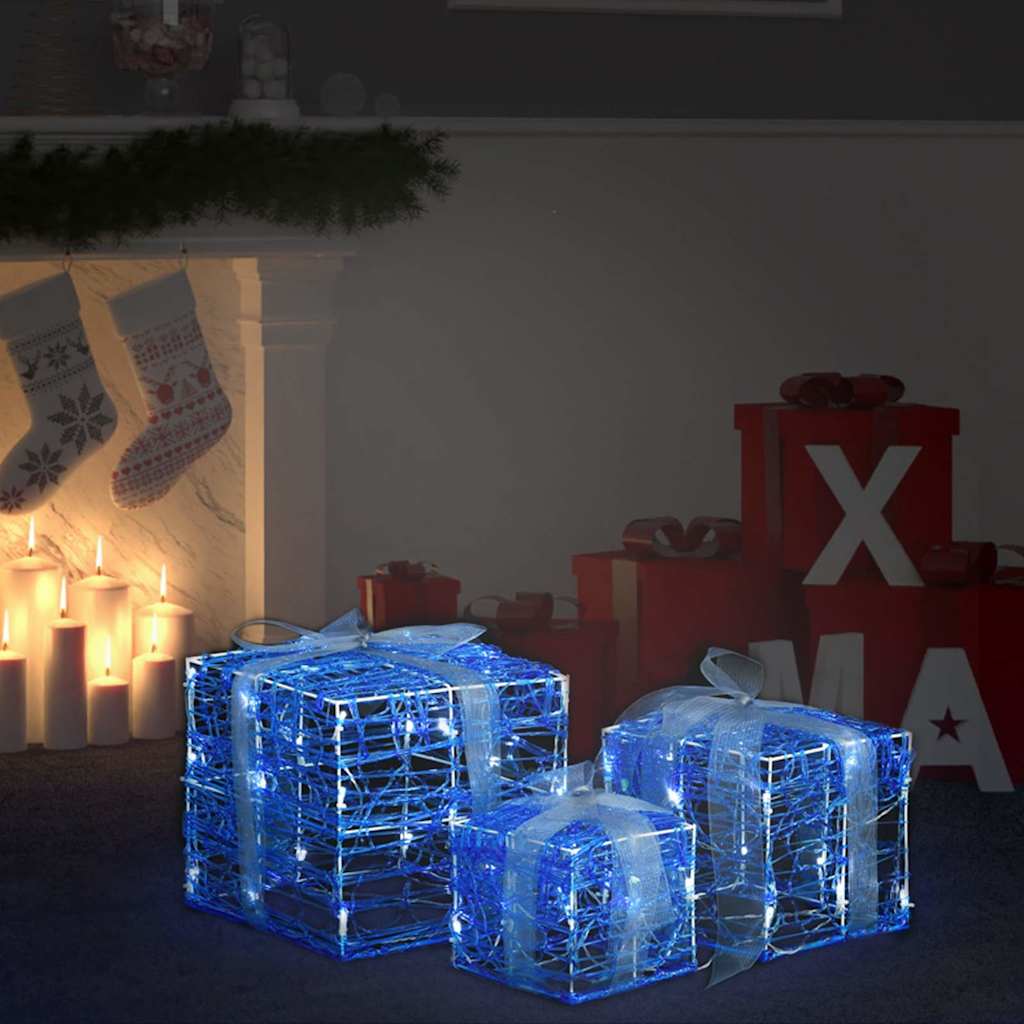 Juldekoration julklappar akryl 3 st kallvit