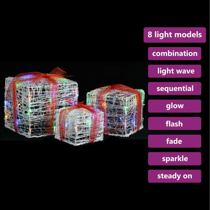 Juldekoration julklappar akryl 3 st flerfärgad