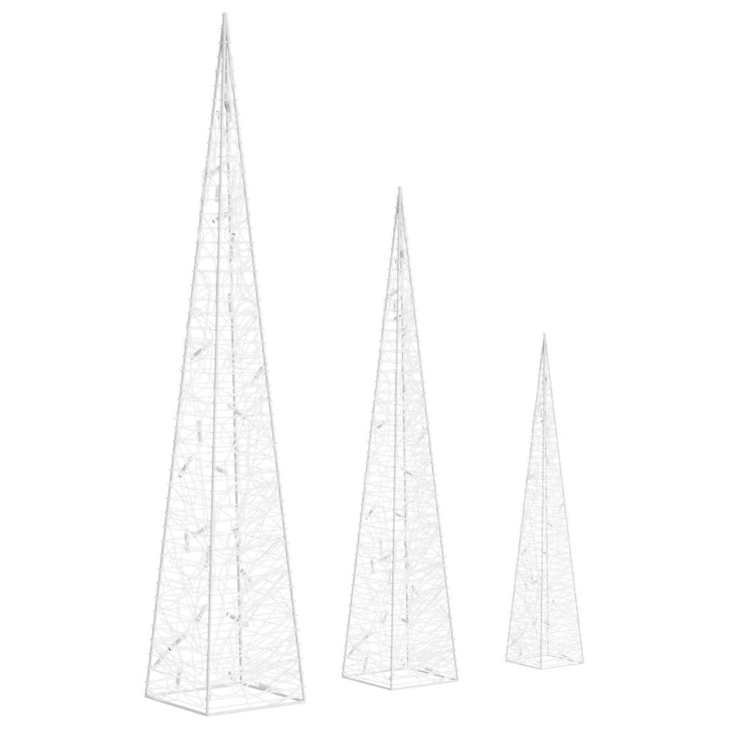 Ljuskoner set akryl LED blå 30/45/60 cm