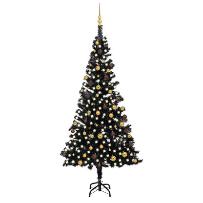 Belyst plastgran med kulor svart 240 cm PVC