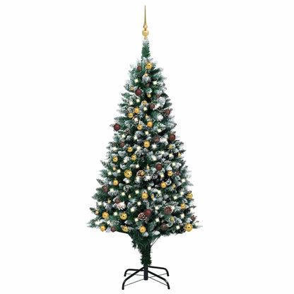 Konstgjord julgran med LED och bollset och kottar 210 cm