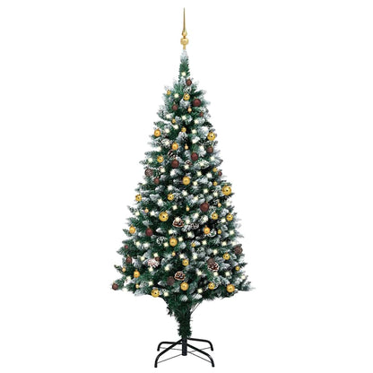 Konstgjord julgran med LED och bollset och kottar 240 cm