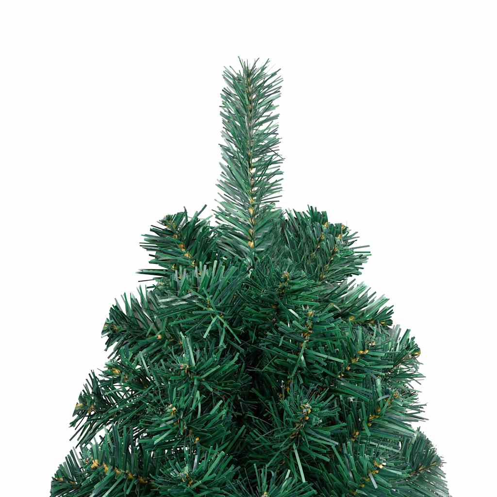 Belyst halv plastgran med kulor grön 150 cm