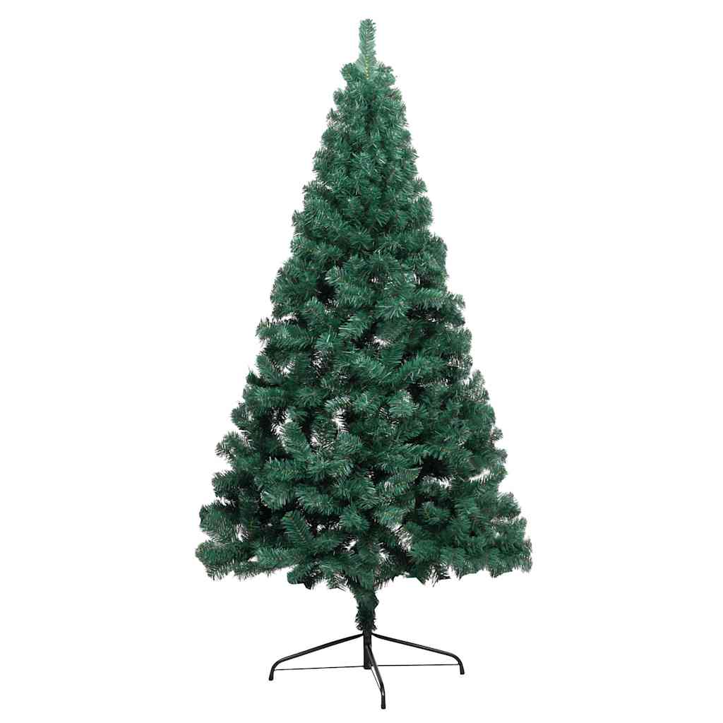 Belyst halv plastgran med kulor grön 210 cm