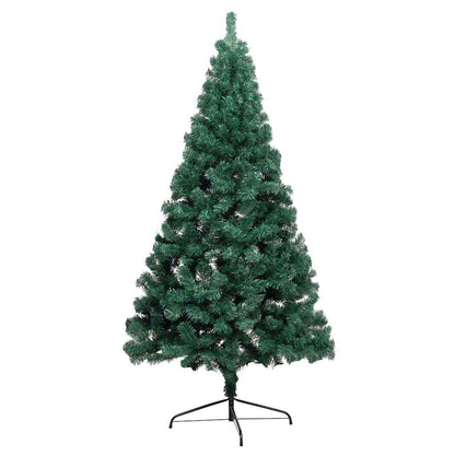 Belyst halv plastgran med kulor grön 210 cm
