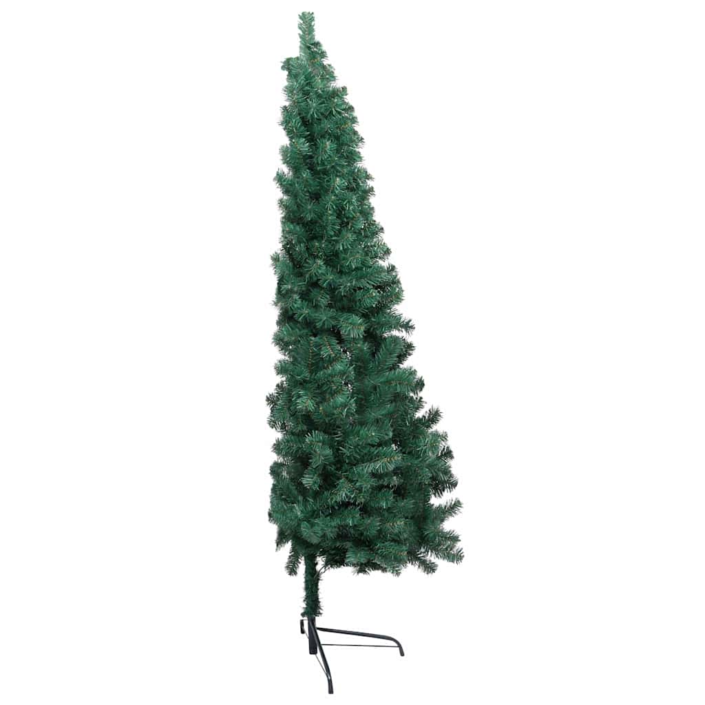Belyst halv plastgran med kulor grön 210 cm