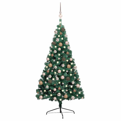 Belyst halv plastgran med kulor grön 240 cm