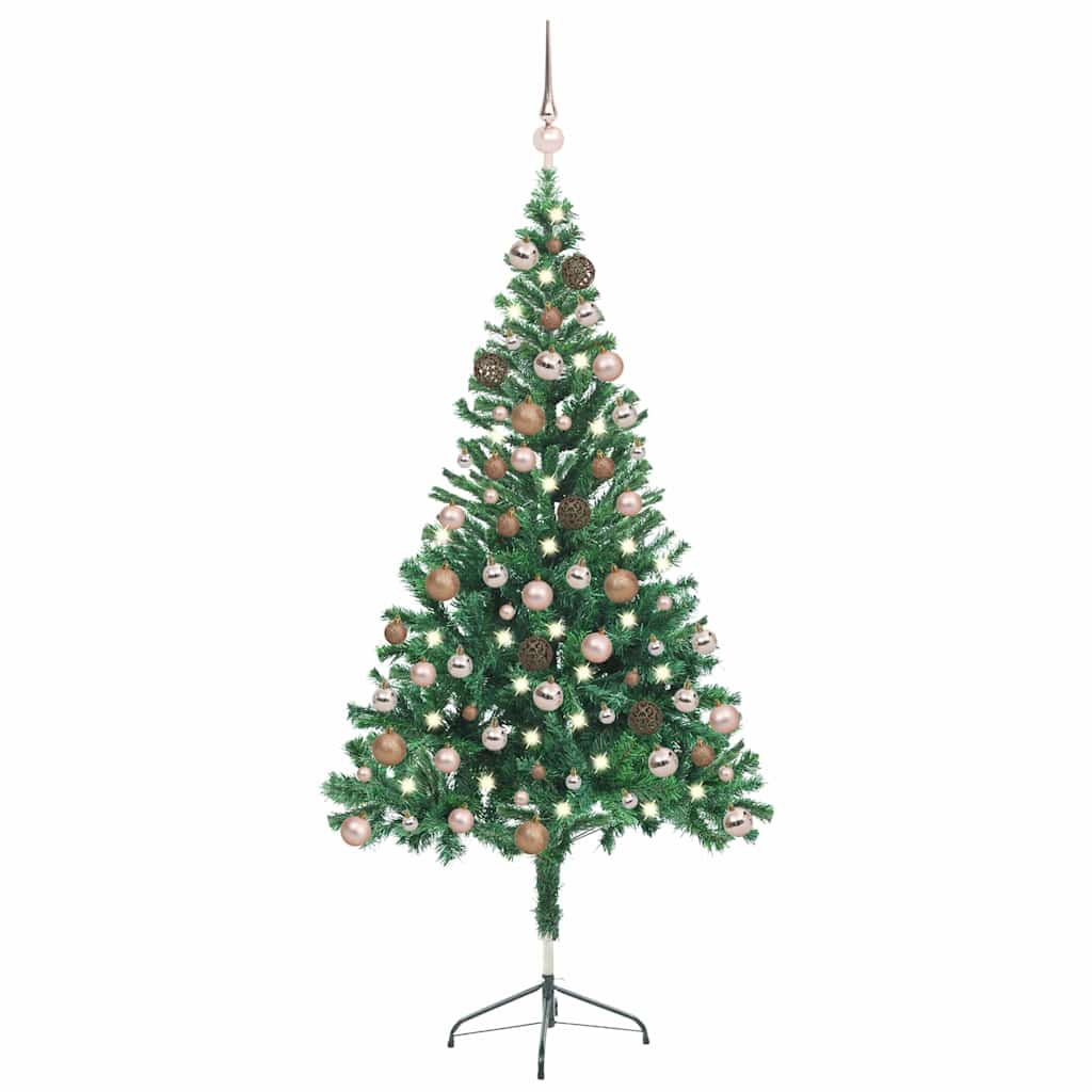 Belyst plastgran med kulor 150 cm 380 grenar