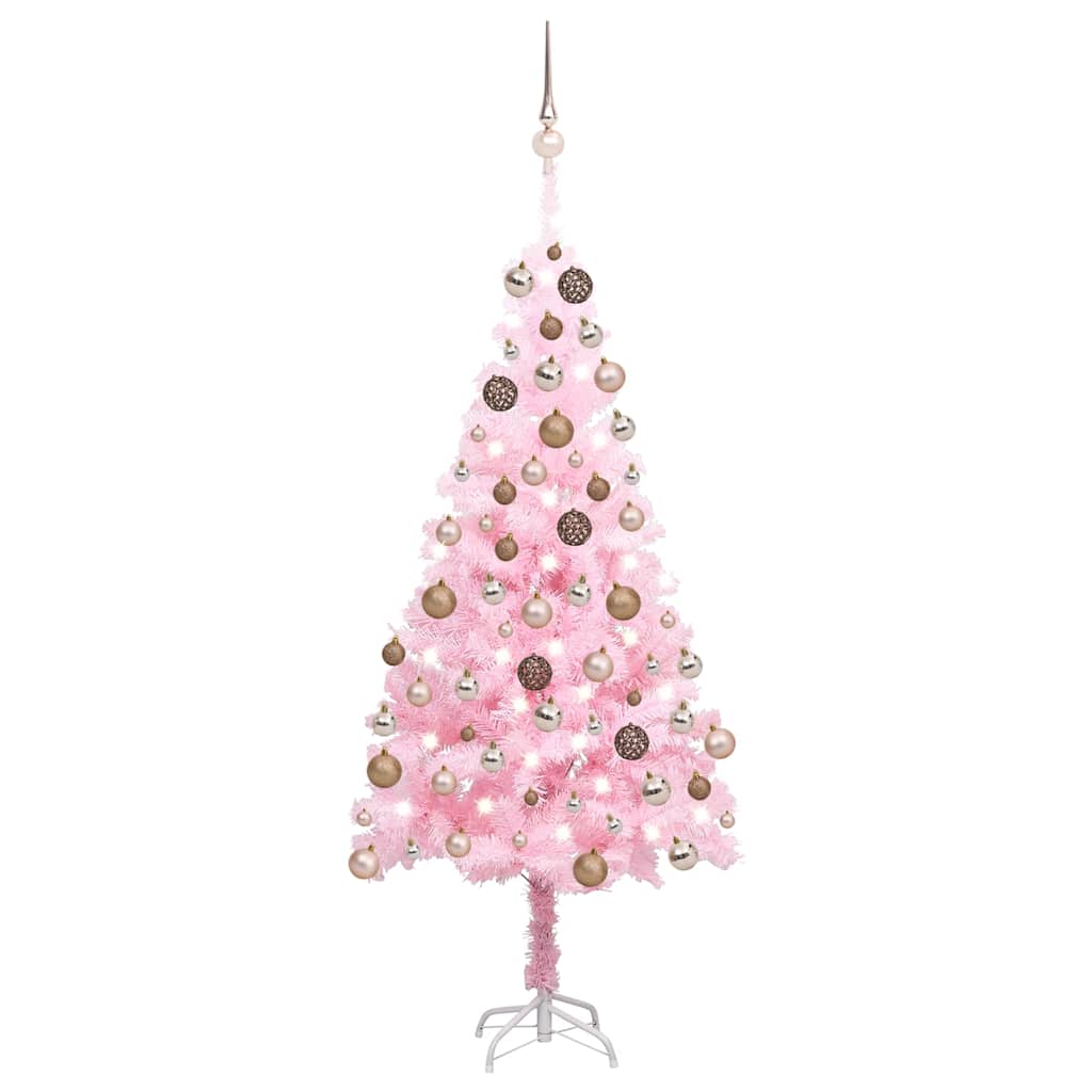 Belyst plastgran med kulor rosa 120 cm PVC