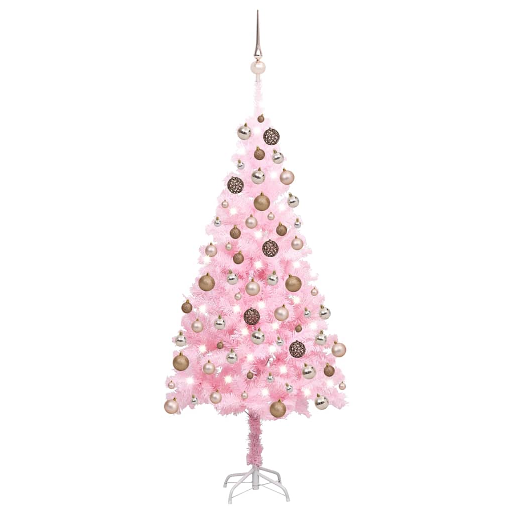 Belyst plastgran med kulor rosa 150 cm PVC
