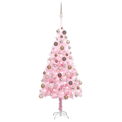 Belyst plastgran med kulor rosa 150 cm PVC