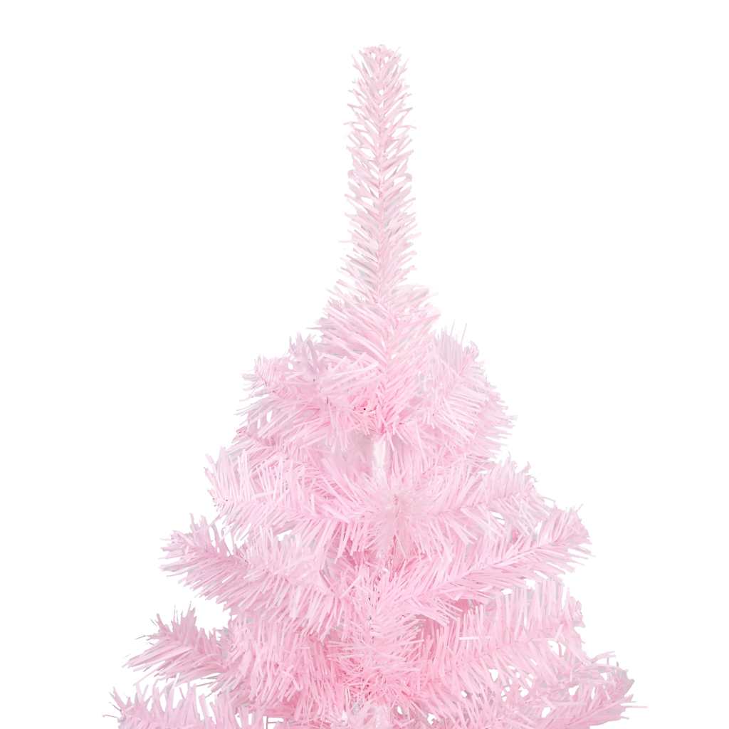 Belyst plastgran med kulor rosa 150 cm PVC