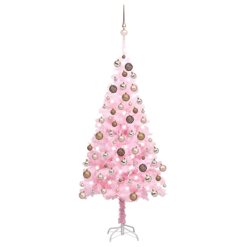 Belyst plastgran med kulor rosa 180 cm PVC