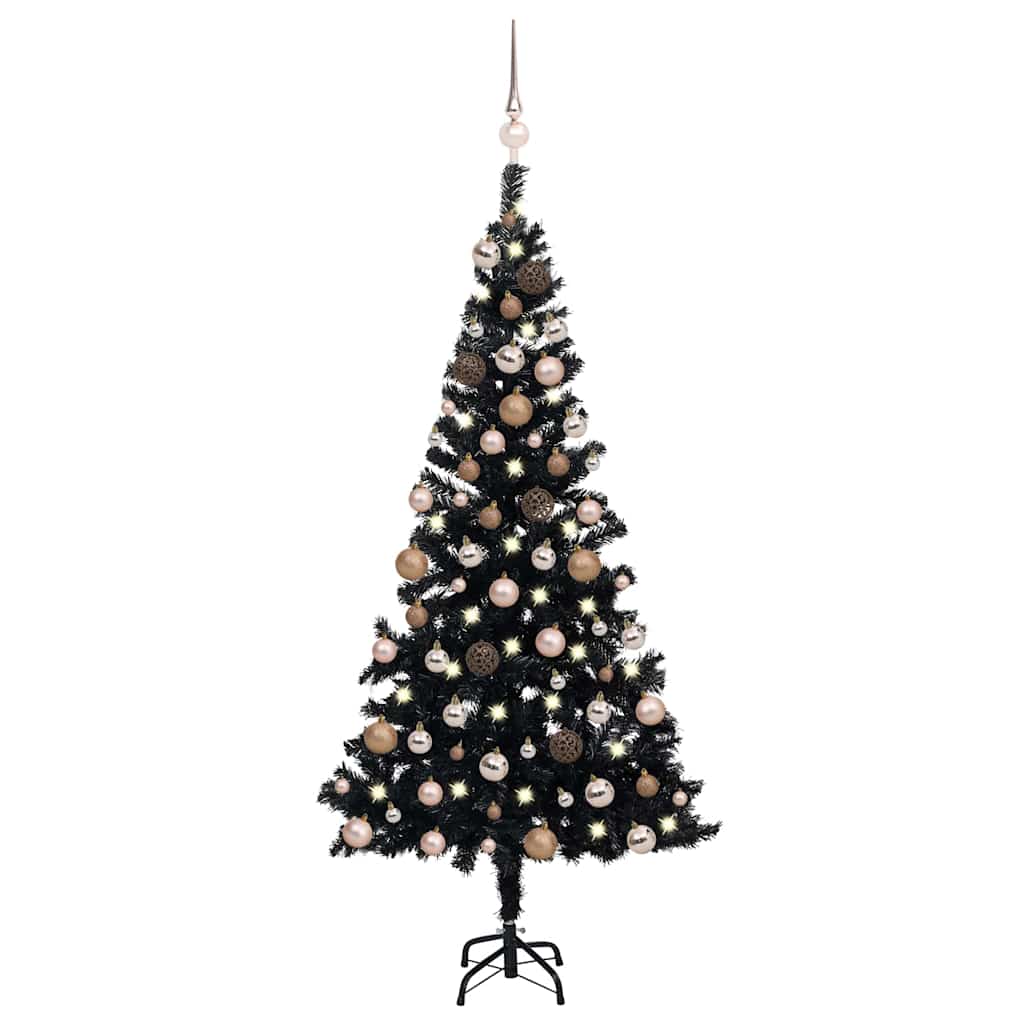 Belyst plastgran med kulor svart 150 cm PVC