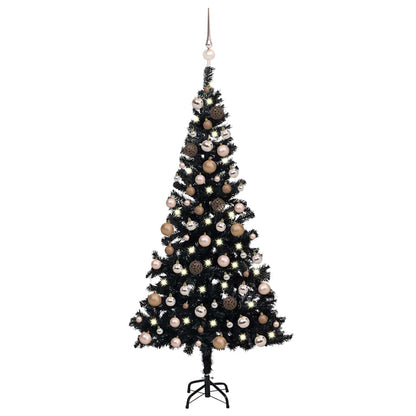 Belyst plastgran med kulor svart 150 cm PVC